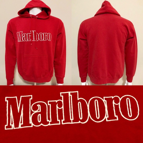 Vintage Other - Vintage 90s Marlboro Hooded Red Sweatshirt Hoodie